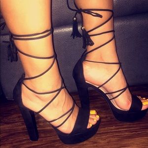 4.25'' Comfortable, Black, Lace-up Heels